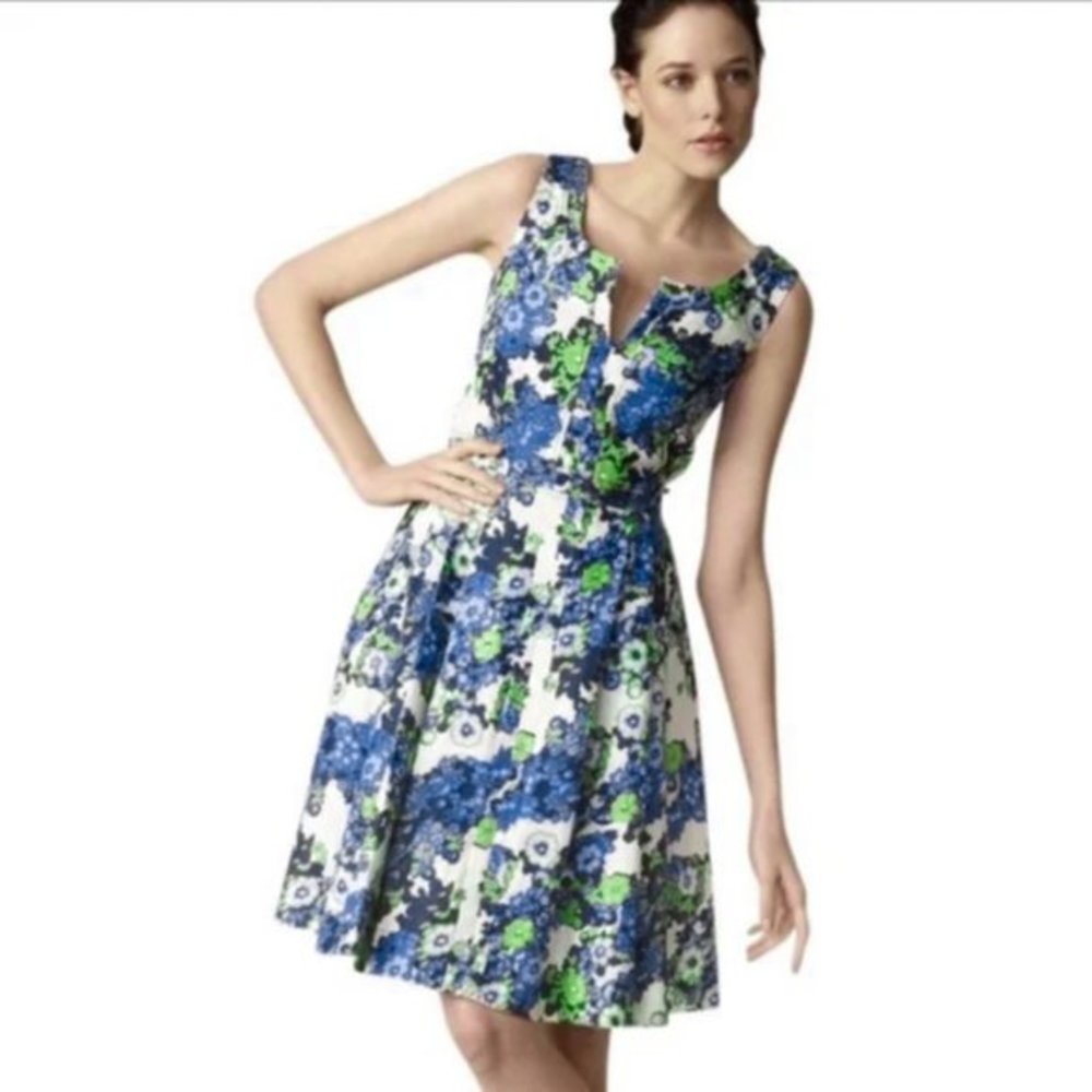 Tory Burch Blue and Green Floral Midi Dress